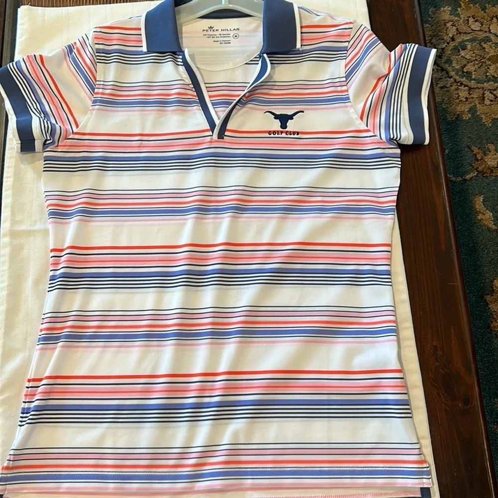 Peter Millar Sun Protection Striped Golf Club Shirt Like New Size Medium - Picture 8 of 8